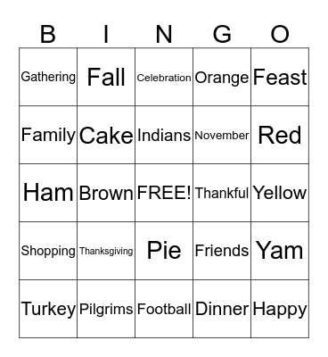 Thanksgiving Bingo Card