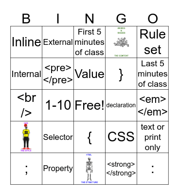Unit 6: Intro to CSS Quiz Review Bingo Card