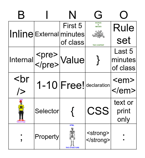 Unit 6: Intro to CSS Quiz Review Bingo Card