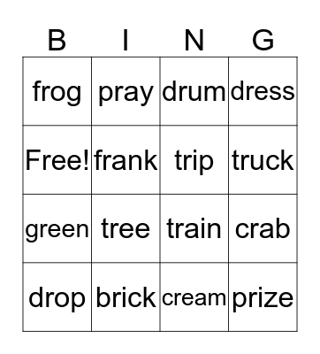 Book-3-unit 1-consonant blends-R blends Bingo Card