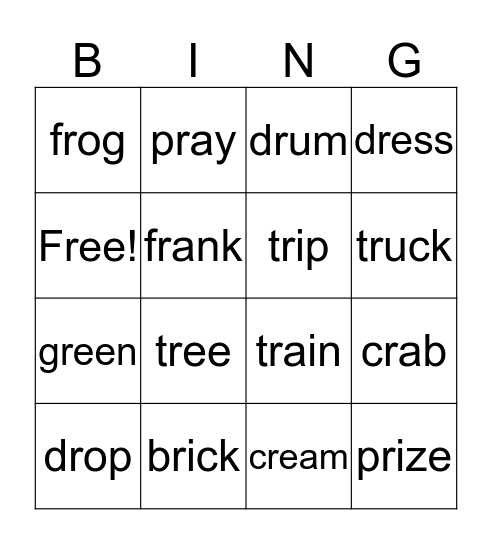 Book-3-unit 1-consonant blends-R blends Bingo Card