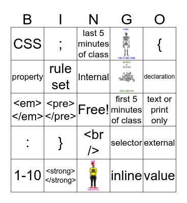 Unit 6: Intro to CSS Review Bingo Card