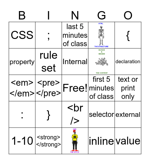 Unit 6: Intro to CSS Review Bingo Card