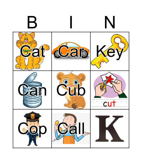 initial /k/ Bingo Card