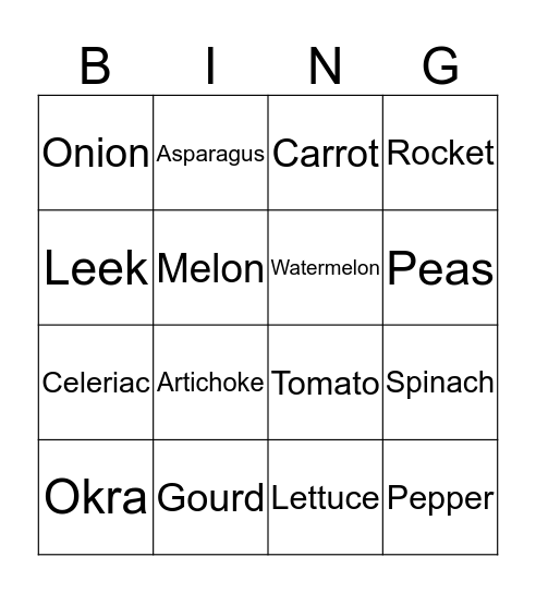 Vegetable Seeds Bingo Card