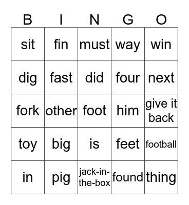 Wordlist 9 Bingo Card
