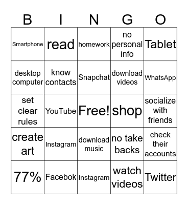 Internet Safety Bingo Card