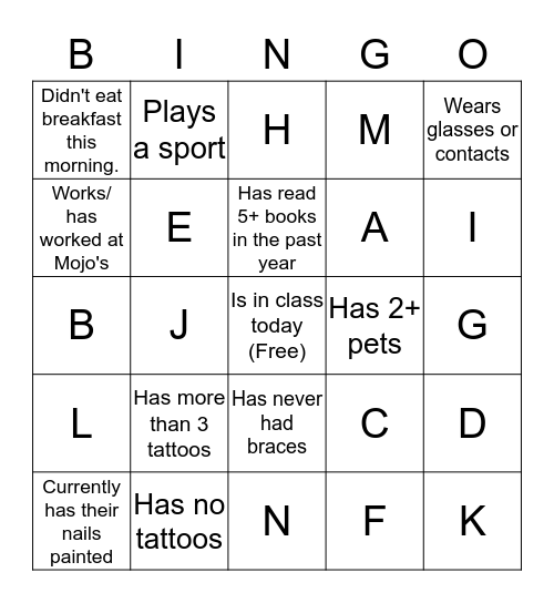 Human Bingo Card