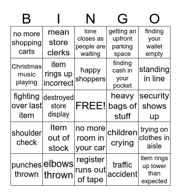 Black Friday Bingo Card