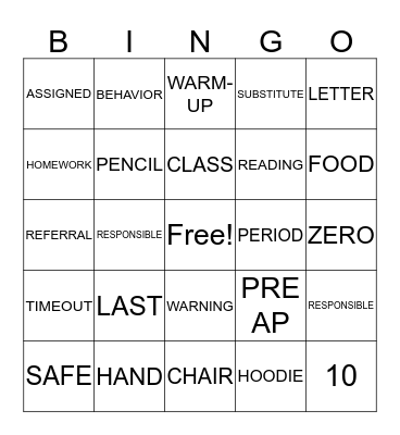 Class Expectations Bingo Card