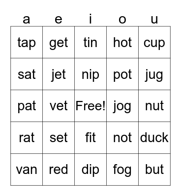 Phonics Bingo 2-1 Bingo Card