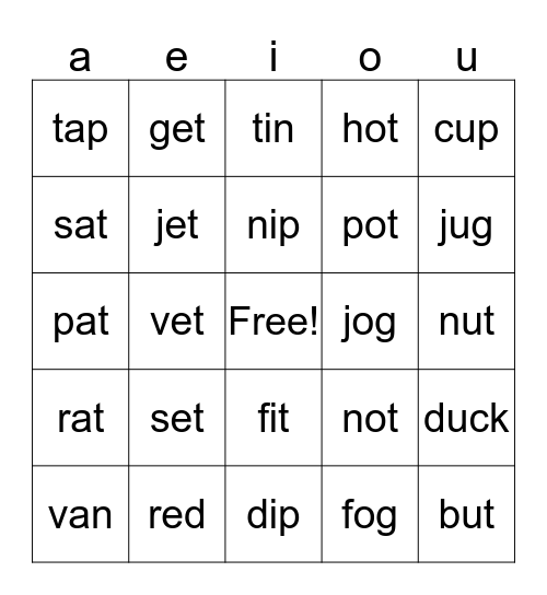Phonics Bingo 2-1 Bingo Card