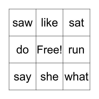 Sight Words Bingo Card