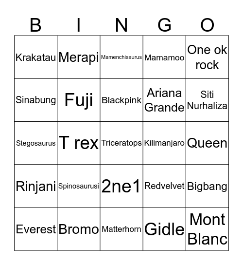Z Bingo Card