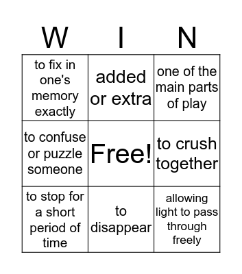Wordly Wise Lesson 7 Bingo Card