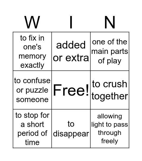 Wordly Wise Lesson 7 Bingo Card