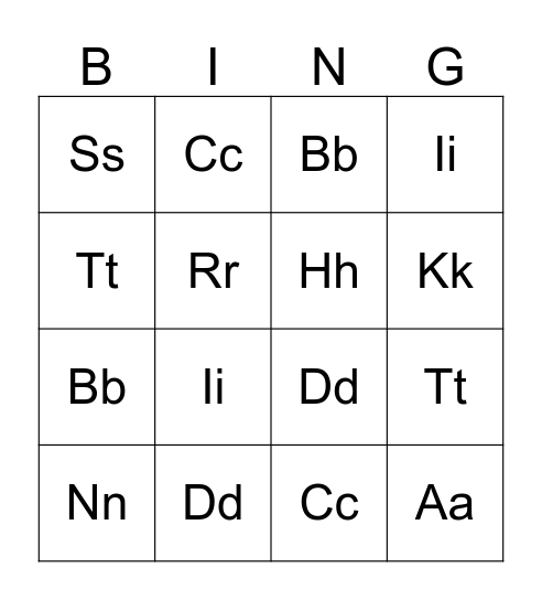ABC bingo Card