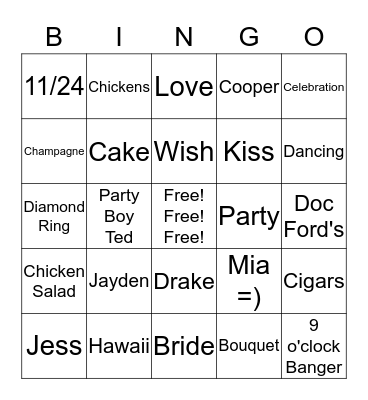 Bridal Shower Bingo Card