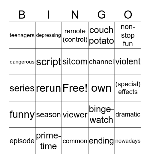 Television Bingo Card