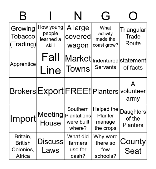 Chapter 6 Bingo Card