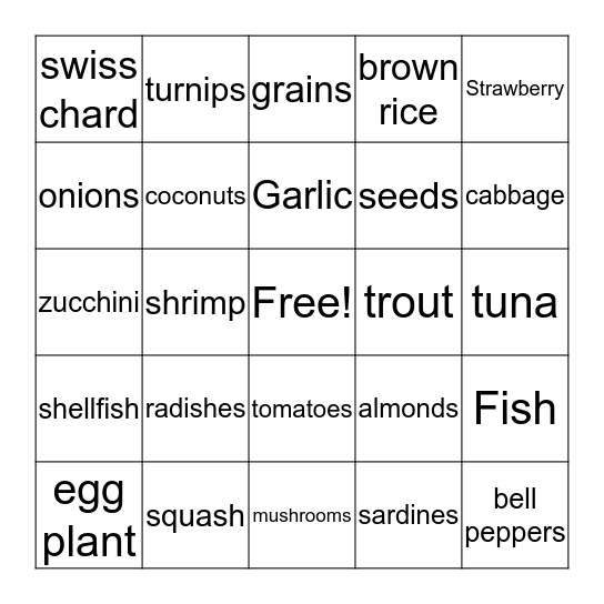 healthy bingo Card