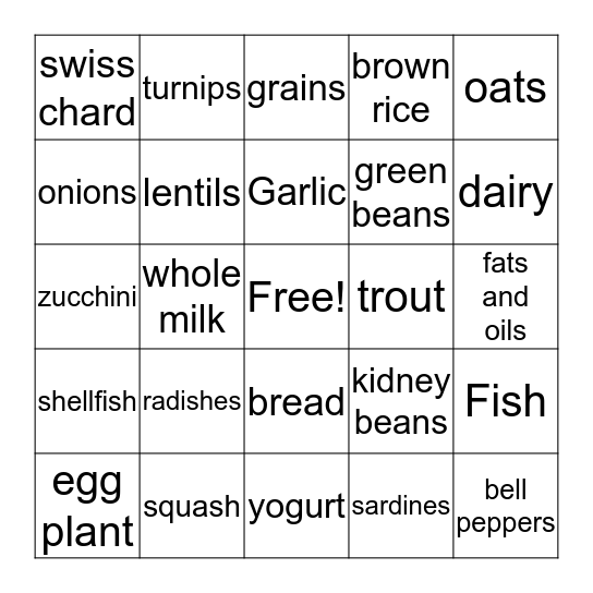 healthy bingo Card