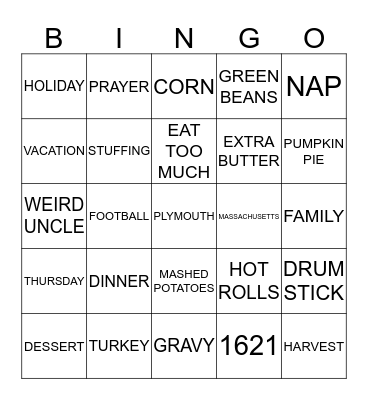 THANKSGIVING Bingo Card