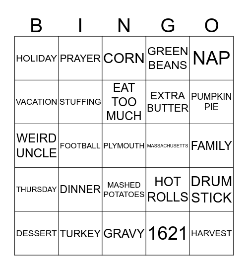 THANKSGIVING Bingo Card