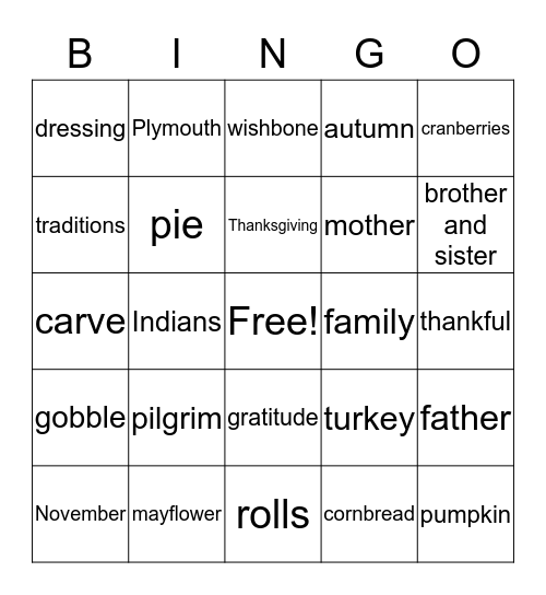 Thanksgiving Bingo Card