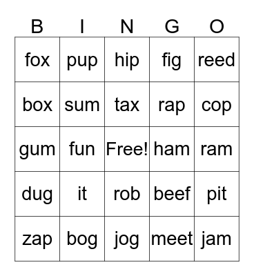 Review Lesson 9 a, i, o, u, ee, ay  Bingo Card