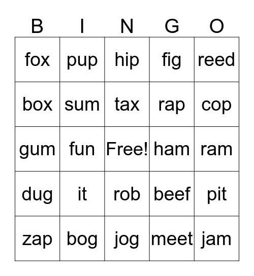 Review Lesson 9 a, i, o, u, ee, ay  Bingo Card