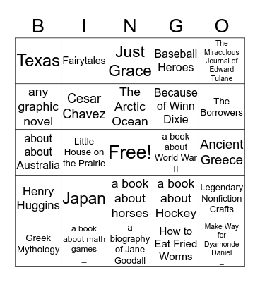 Book Location Bingo Card