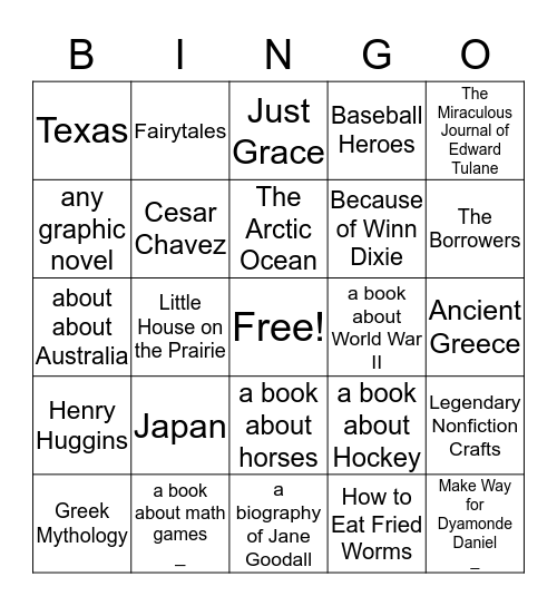 Book Location Bingo Card