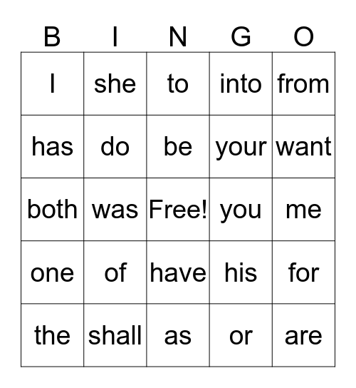 Sight Words Book 1 Bingo Card
