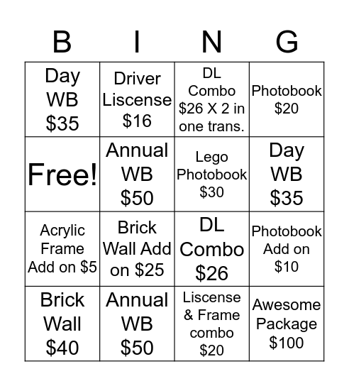 Driving School Bingo Card