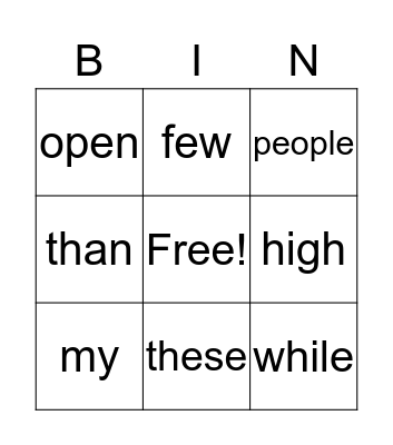 Untitled Bingo Card