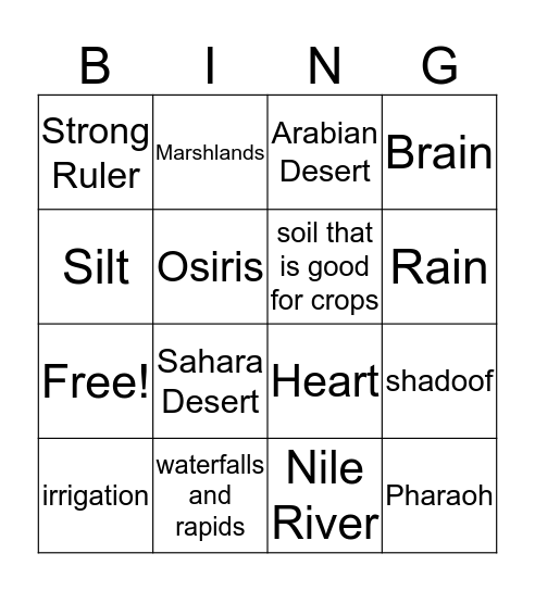 Egypt Bingo Card