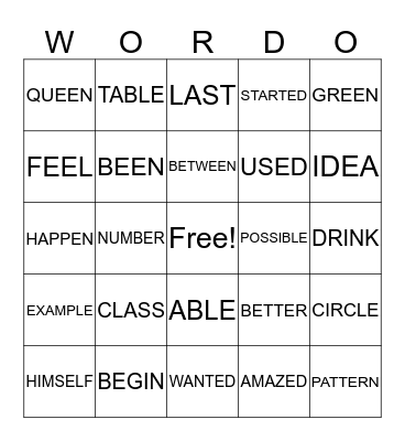 Wordo Bingo Card