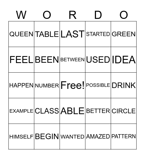 Wordo Bingo Card