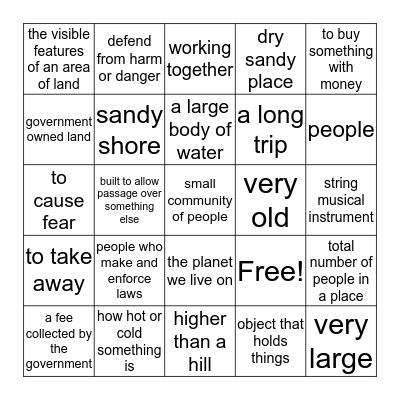 Vocabulary Bingo Card