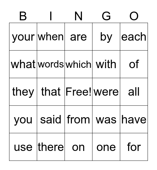 Fry First 100 Words 1-45 Bingo Card