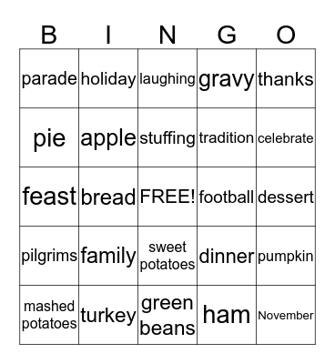 Thanksgiving Bingo Card