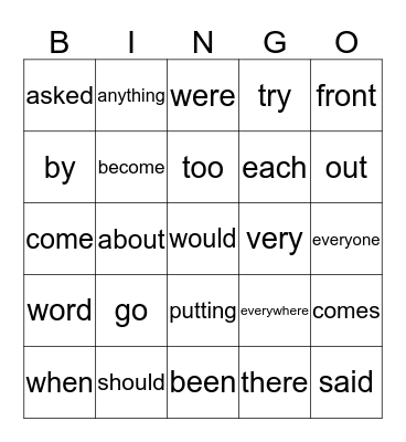 Sight Words Book 2 Bingo Card