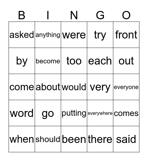 Sight Words Book 2 Bingo Card