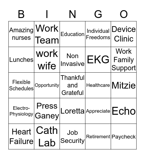 Shawnee Mission Cardiology Thanksgiving Bingo Card