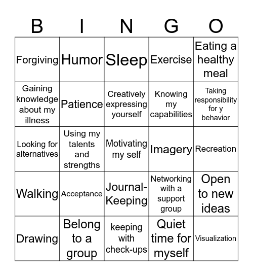 A to Z Coping Skills Bingo Card