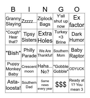 Thanksgiving Bingo Card