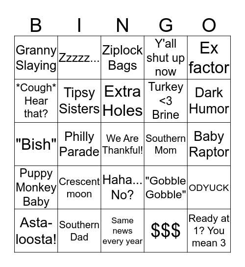 Thanksgiving Bingo Card