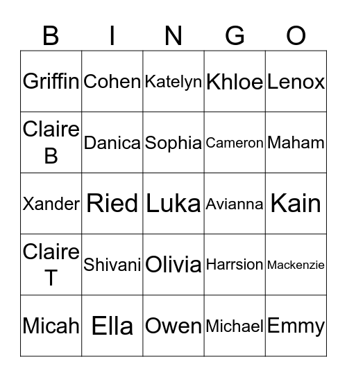 Mrs. White & Mrs. Kelch FDK Bingo Card