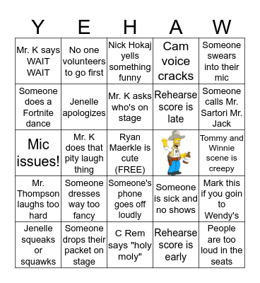 CALLBACK TIME BOYS Bingo Card